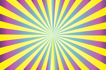 Abstract sunburst pattern, gradient yellow, violet (purple, magenta), green, blue ray colors. Vector illustration, EPS10. Use as background, backdrop, image montage, mock up template, etc.