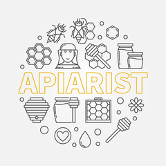 Apiarist vector round illustration in thin line style