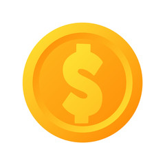 Flat gold dollar coin icon illustration isolated