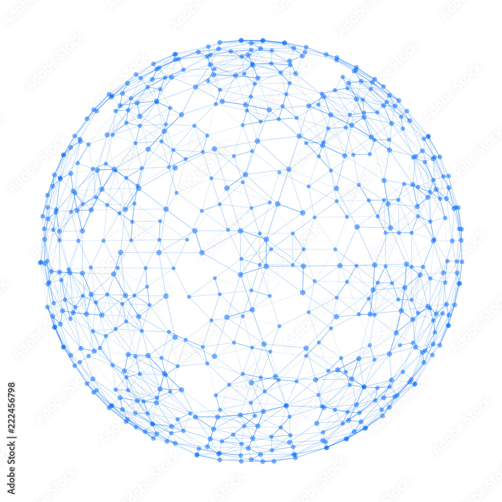  sphere with network connection lines and dots isolated on white background in futuristic digital com