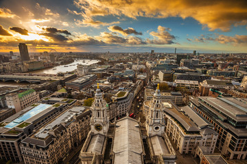 London, England - Panoramic aerial skyline view of London taken from the top of St.Paul's Cathedral...