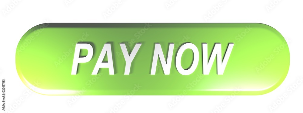 Fototapete Green rounded rectangle push button PAY NOW - 3D rendering