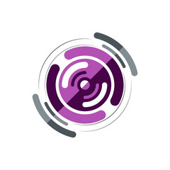 Abstract purple playing sub woofer, logo template. To shop of musical instruments and musical acoustics. Vector illustration.