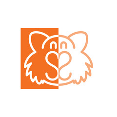 Cute attractive face of a smiling orange cat with thick lines, logo template. Symbol for pet stores. Vector illustration.
