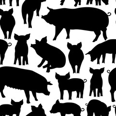 Vector seamless pattern with pig on white background. Can be used for textile, website background, book cover, packaging.