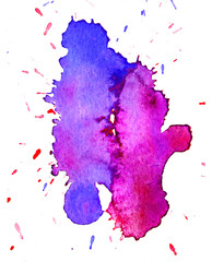 Colorful abstract watercolor texture stain with splashes and spatters. Modern creative watercolor background for trendy design.
