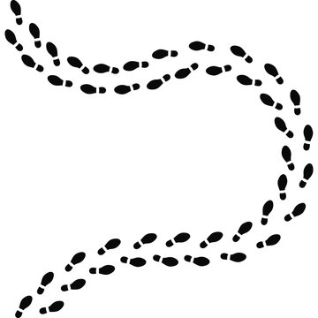 Black foot prints isolated on white background. Shoe's trace of a man. Route walking man. Unknown person footstep trail. Vector illustration