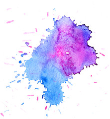 Colorful abstract watercolor texture stain with splashes and spatters. Modern creative watercolor background for trendy design.