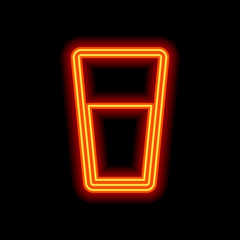 glass of water icon. Orange neon style on black background. Ligh