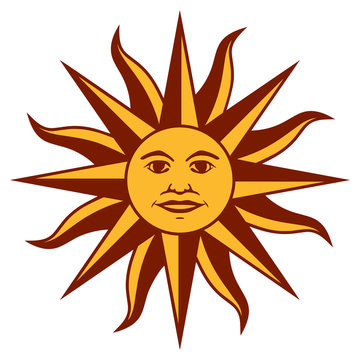 Icon the Inca sun God. Inti sun of may. Sign on Uruguayan flag. Isolated symbol on white background. Abstract vector illustration