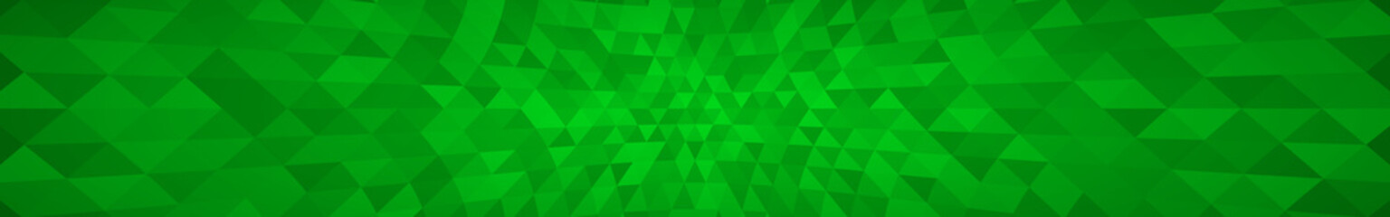 Abstract horizontal banner or background of small triangles in green colors.
