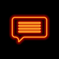 message cloud icon. Orange neon style on black background. Light