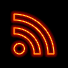 Fototapeta premium RSS icon. Orange neon style on black background. Light icon
