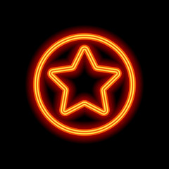 star in circle icon. Orange neon style on black background. Ligh