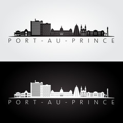 Naklejka premium Port-au-Prince skyline and landmarks silhouette, black and white design, vector illustration.