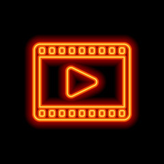 video icon. Orange neon style on black background. Light icon