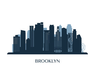 Brooklyn skyline, monochrome silhouette. Vector illustration. - obrazy, fototapety, plakaty