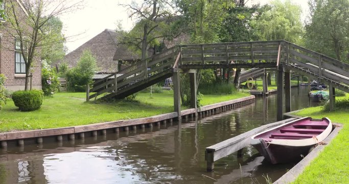 GIETHOORN street view rural village with canals.