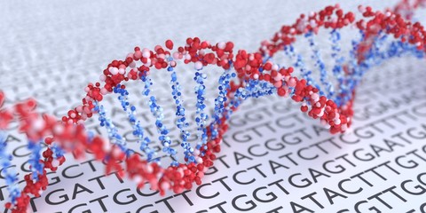 Close up view on spiral DNA molecules. 3D rendered illustration.