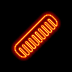 comb, hairbrush. simple silhouette. Orange neon style on black b