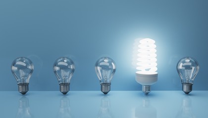 Fluorescent lamp and old bulbs. 3D rendered illustration.