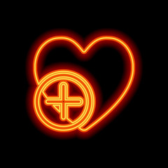 Fototapeta premium heart and plus. simple silhouette. Orange neon style on black ba