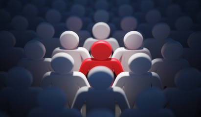 Liadership, difference and standing out of crowd concept. 3D rendered illustration.