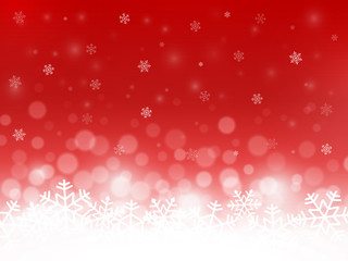 Red snow background. Snowflakes with particles and bokeh. Blurred backdrop. Christmas background. Holiday winter theme. Vector illustration