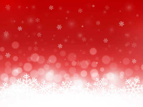 Red snow background. Snowflakes with particles and bokeh. Blurred backdrop. Christmas background. Holiday winter theme. Vector illustration