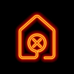 house with wrong mark icon. line style. Orange neon style on bla