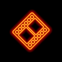 movie strip. simple silhouette. Orange neon style on black backg