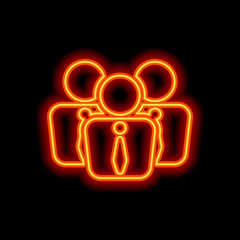 office people, team. Orange neon style on black background. Ligh