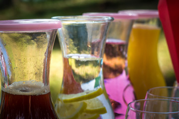 Jars with drinks on the table