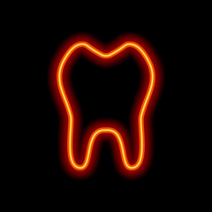 tooth. simple icon. Orange neon style on black background. Light