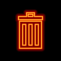 trash bin. simple icon. Orange neon style on black background. L