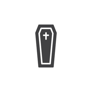 Coffin with cross vector icon. filled flat sign for mobile concept and web design. Funeral solid icon. Symbol, logo illustration. Pixel perfect vector graphics