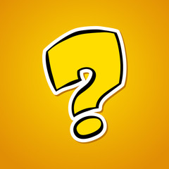 Question mark. Stylized cartoon question mark. Sticker on an orange background. Vector illustration.