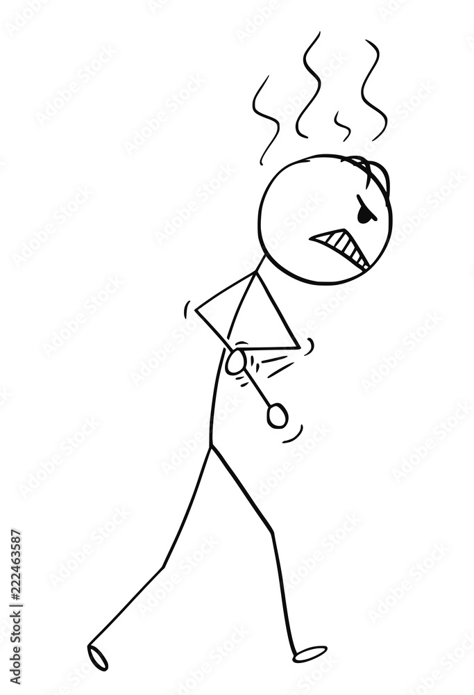 Poster cartoon stick drawing conceptual illustration of angry man or businessman tucking up the sleeves and