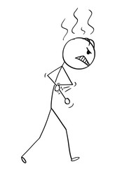 Cartoon stick drawing conceptual illustration of angry man or businessman tucking up the sleeves and going to have fight with someone.