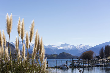 Beautiful view on scenic lake Wanaka, New Zealand. Lake Wanaka is an attractive touristic destination on the South Island. It is good for recreative activies such as walking, hiking, swimming boating