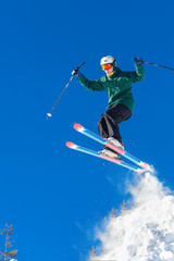 Ski jumping in the snowy mountains