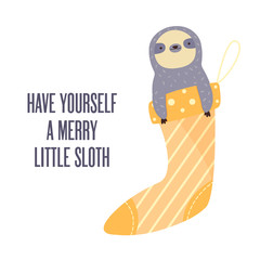 Merry Christmas card with funny sloth