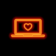 Laptop or notebook computer with heart on screen. Simple icon. O