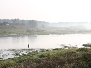 river landscape in the autumn sunny morning