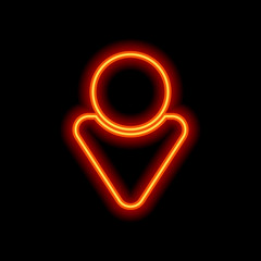 Simple male symbol. Man icon. Orange neon style on black backgro