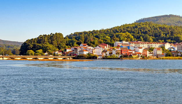 Panoramic view of Spanish colorful village in Noia, Galicia.