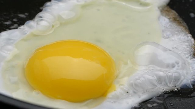 Egg in frying pan. Close up.
