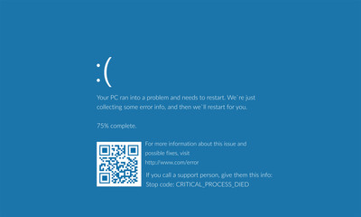 Blue Screen of Death (BSOD). System Crash Report Background. Vector Illustration.