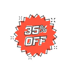 Vector cartoon discount sticker icon in comic style. Sale tag illustration pictogram. Promotion 35 percent discount splash effect concept.