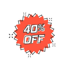 Vector cartoon discount sticker icon in comic style. Sale tag illustration pictogram. Promotion 40 percent discount splash effect concept.